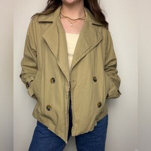 100% cotton cropped tan/camel trench coat jacket size small